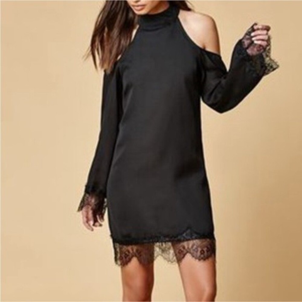 LUCCA Black Cold Shoulder Lace Trim Dress NWT Size Small Party Sexy Date Night